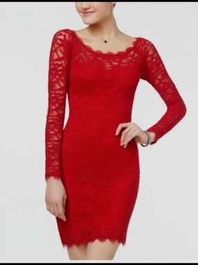 Jump Red Lace Long-Sleeve Sheath Dress